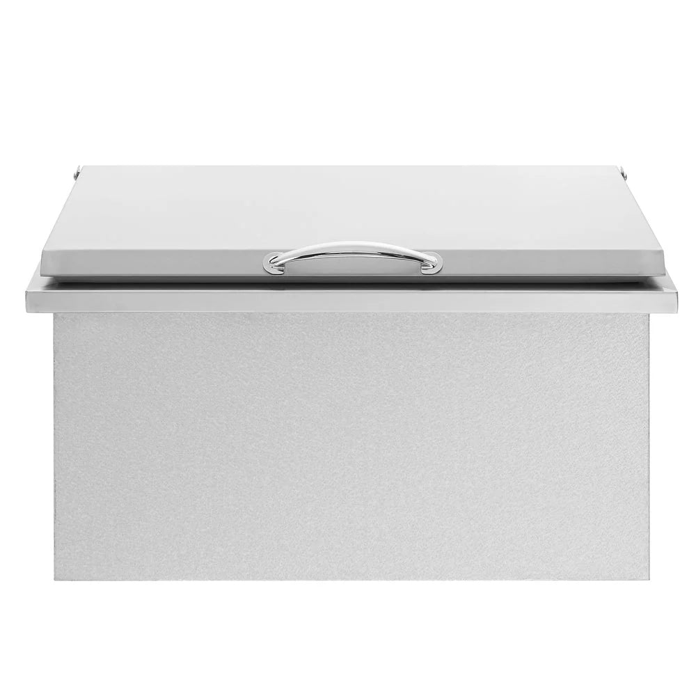 Drop-in cooler with stainless lid and front handle, gray body