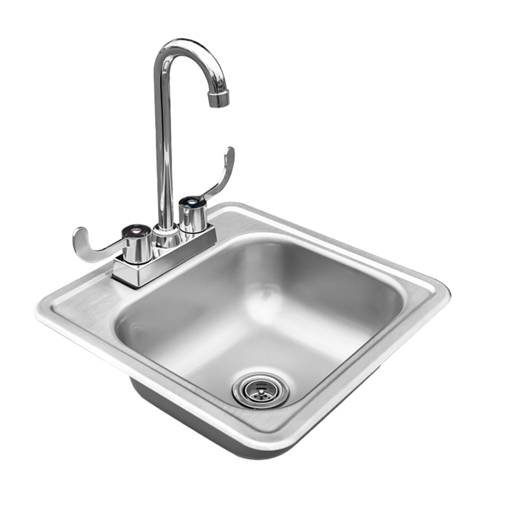 TrueFlame 15x15 drop-in sink with stainless steel basin and single-handle high-arc faucet