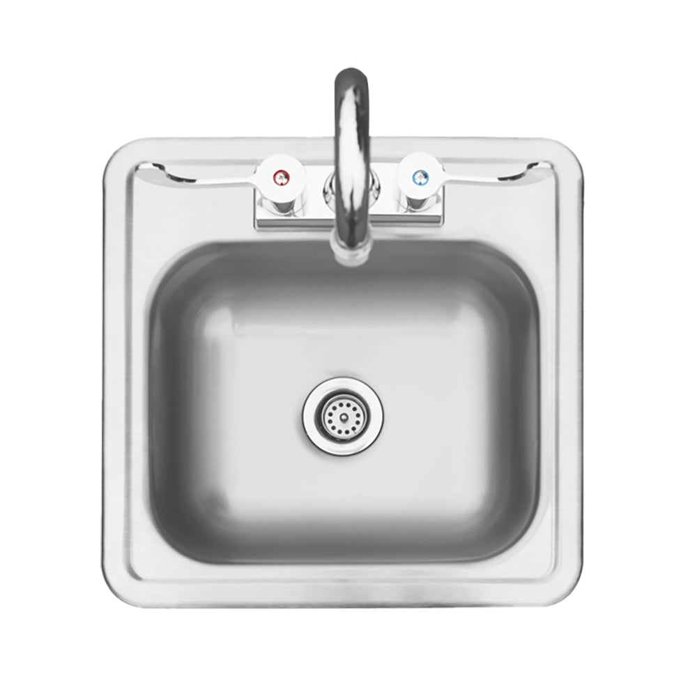 15x15-in drop-in sink with rectangular stainless basin, chrome faucet spout, drain