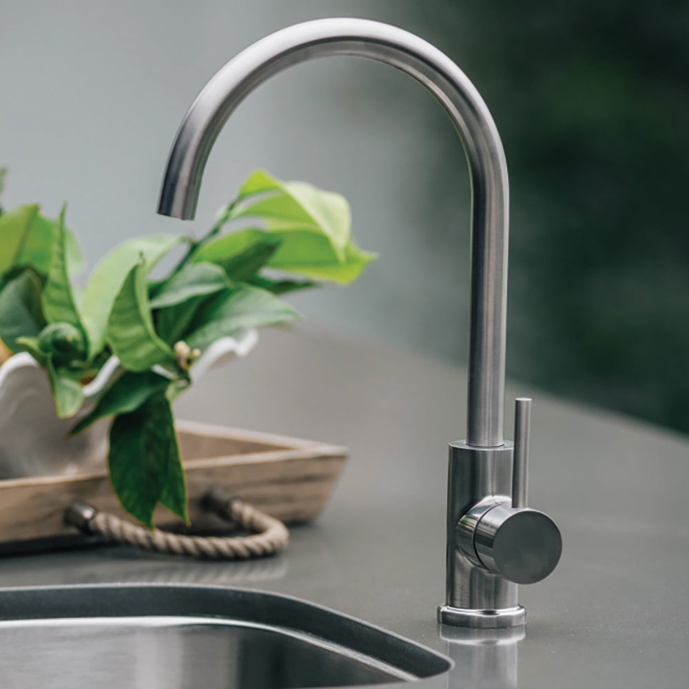 TrueFlame undermount sink with stainless steel gooseneck faucet and single handle