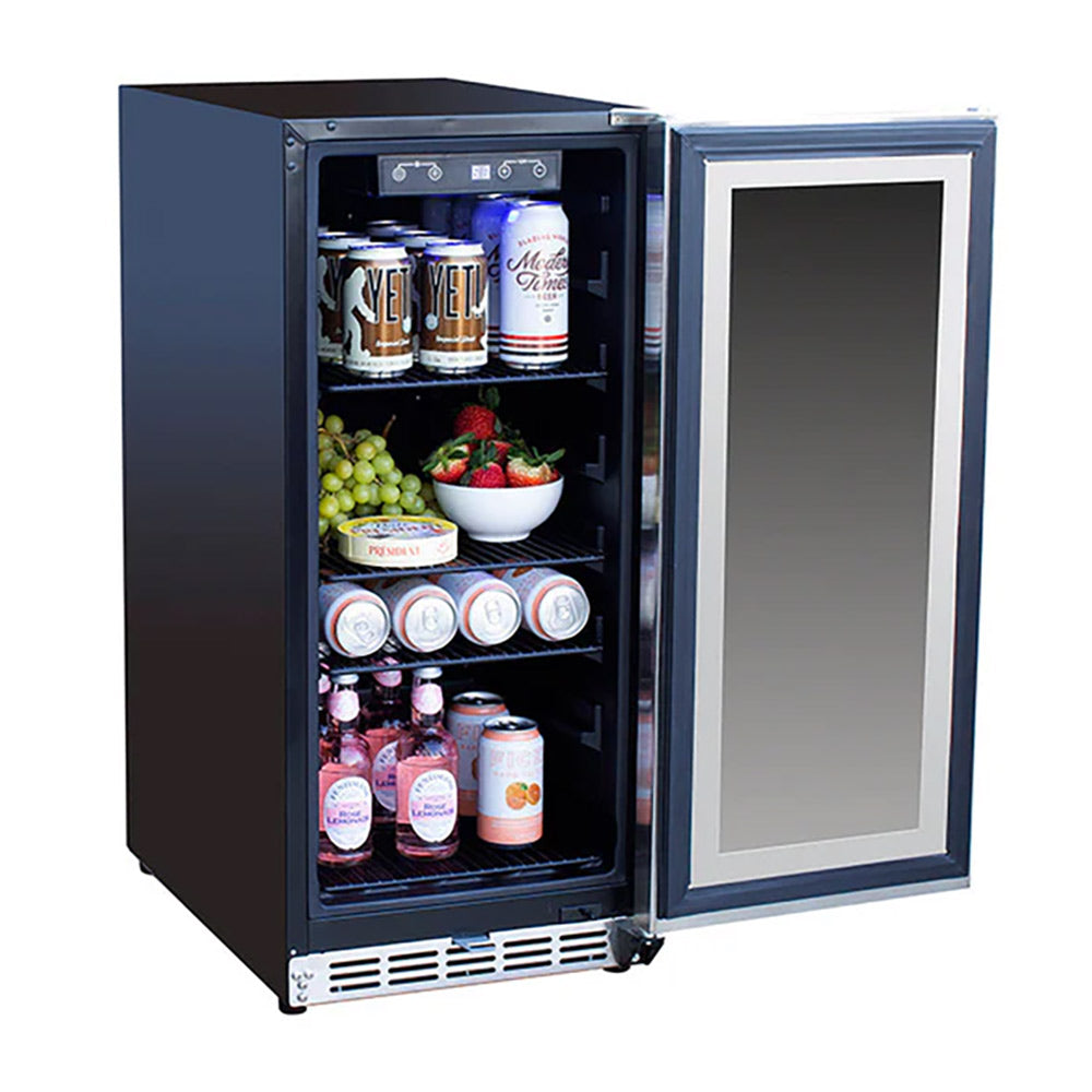 TrueFlame Outdoor Rated Refrigerator with Glass Door, 15-Inches