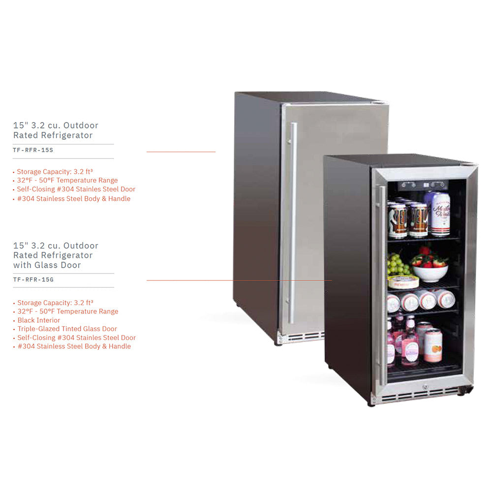 TrueFlame Outdoor Rated Refrigerator with Glass Door, 15-Inches