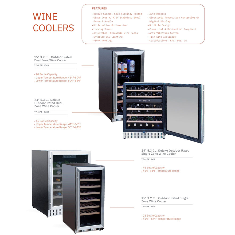 TrueFlame Outdoor Rated Dual Zone Wine Cooler, 15-Inches