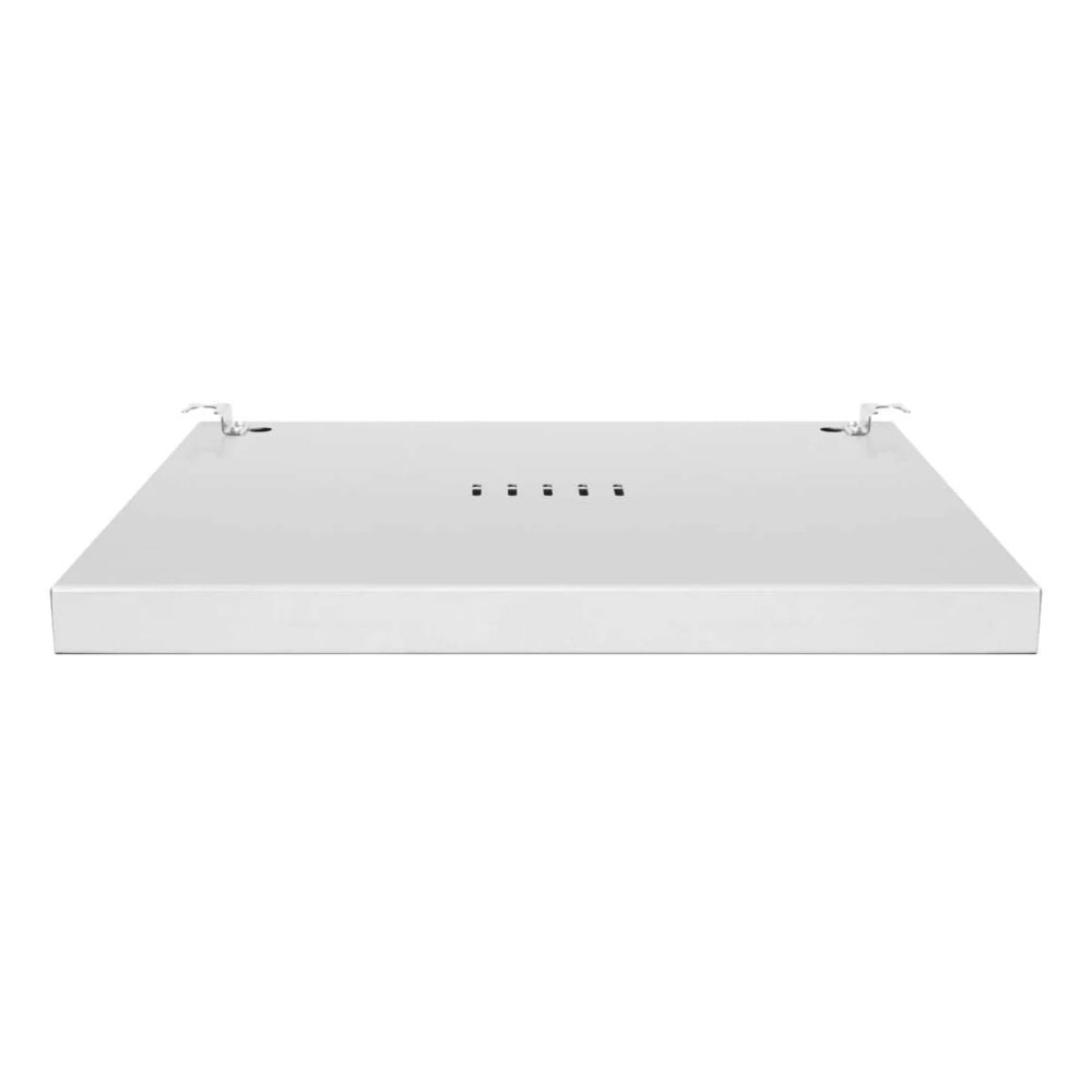 White metal pedestal with top vent holes and corner mounting brackets