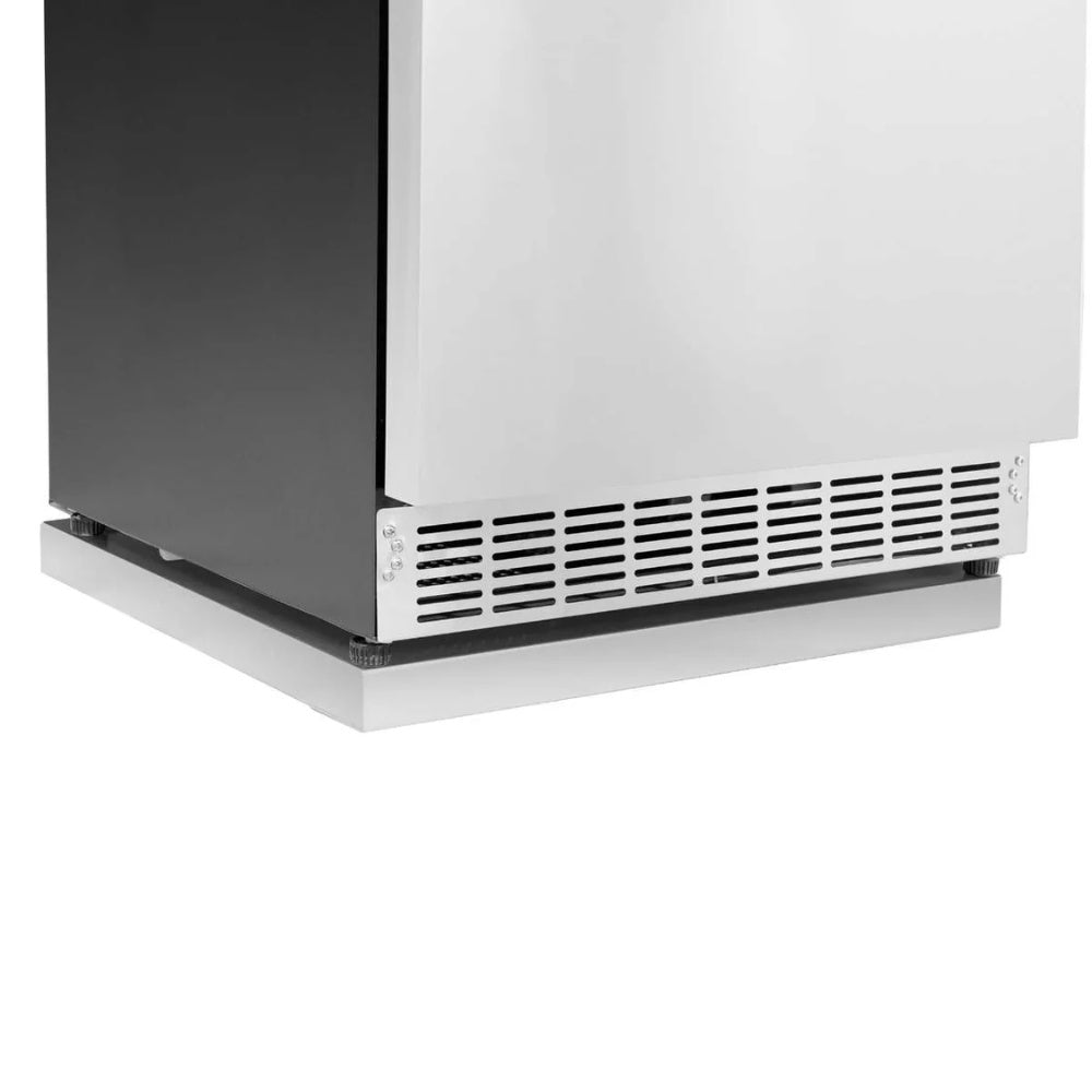 White pedestal base with front vent grille and side access opening