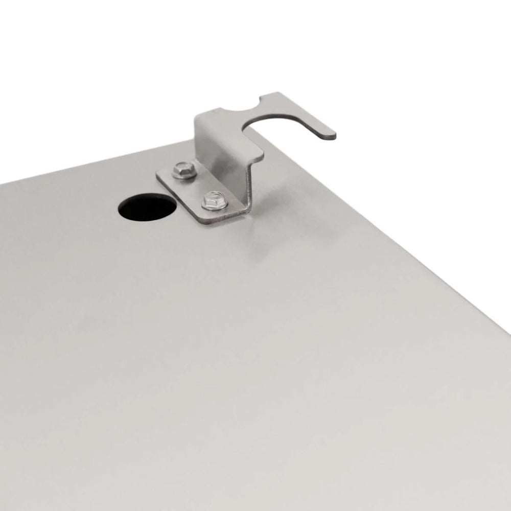 Metal pedestal mounting bracket with black circular opening
