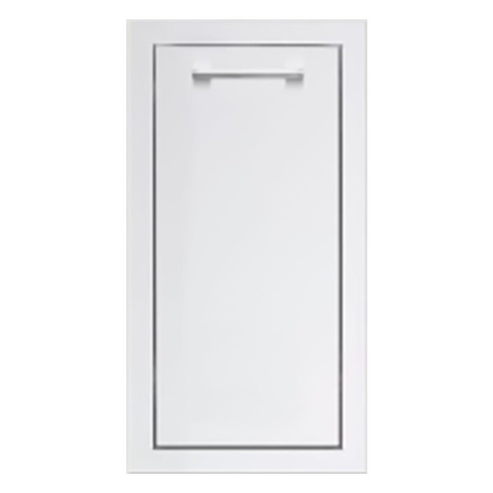 TrueFlame 14-inch narrow trash drawer with white frame and recessed top pull