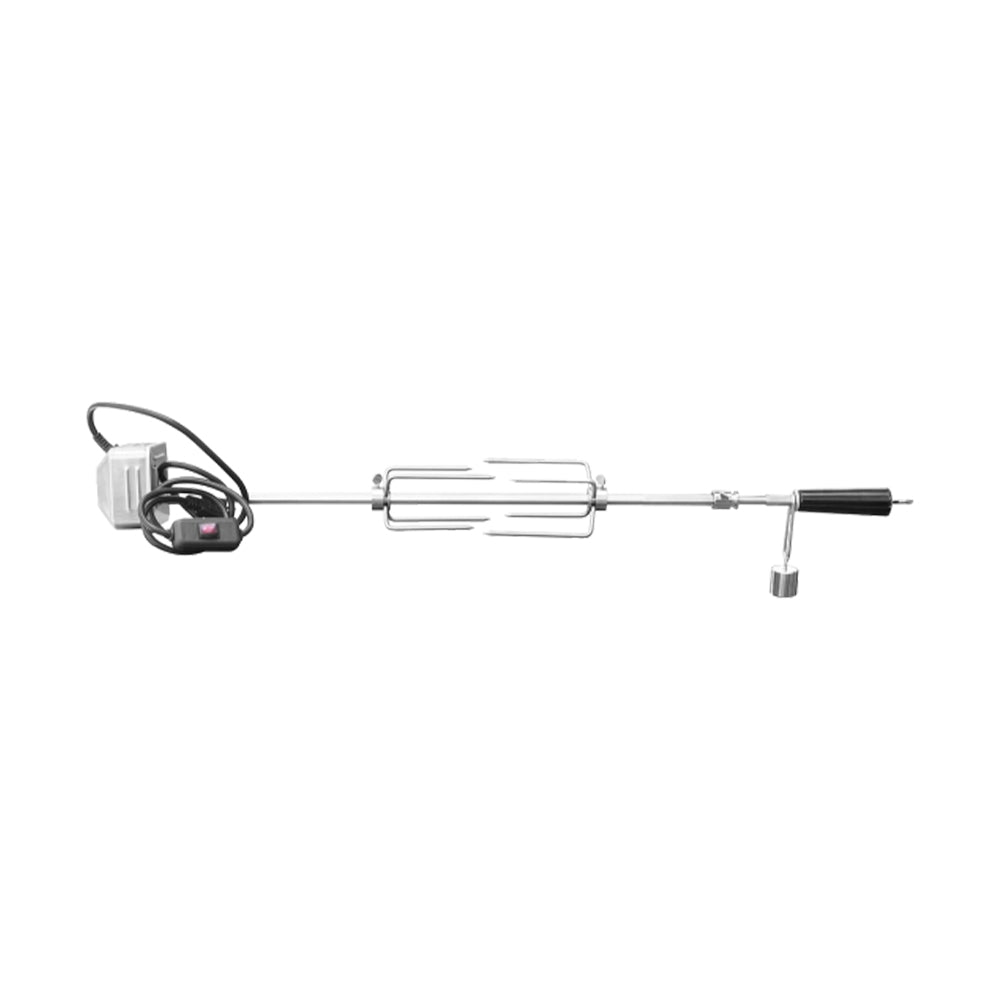 32-inch grill rotisserie kit with motor, spit rod, and mounting bracket