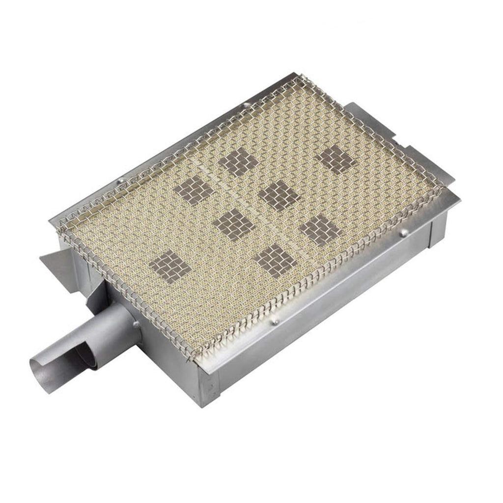 Infrared sear burner with rectangular stainless housing and beige ceramic grate
