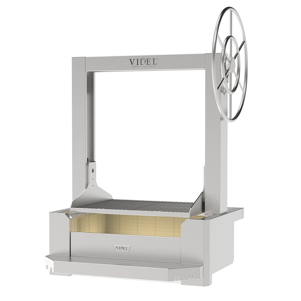 Stainless steel drop-in grill with open cooking grate and round side control wheel
