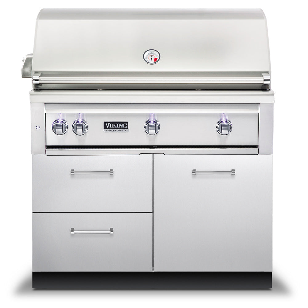 Viking 5 Series Stainless Steel Gas Grill on Stainless Steel Grill Base with ProSear Burner & Rotisserie, 42-Inch (VQGI542BSS)