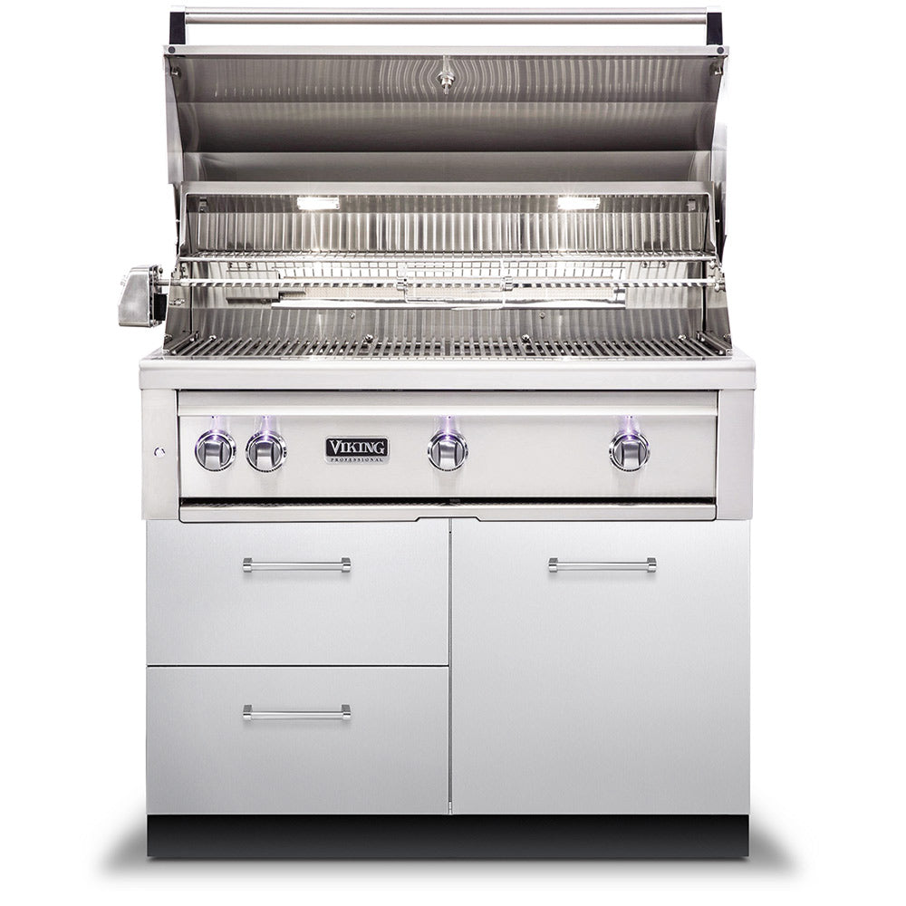 Viking 5 Series Stainless Steel Gas Grill on Stainless Steel Grill Base with ProSear Burner & Rotisserie, 42-Inch (VQGI542BSS)