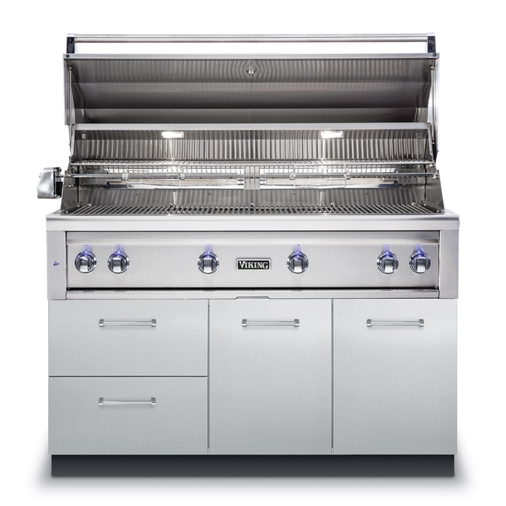 Viking 5 Series Stainless Steel Gas Grill on Stainless Steel Grill Base with ProSear Burner & Rotisserie, 54-Inch (VQGI554BSS)