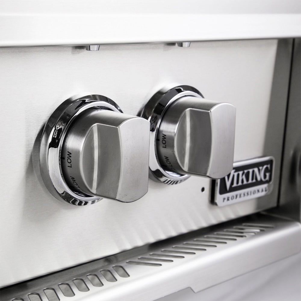 Stainless steel burner control knobs with low markings