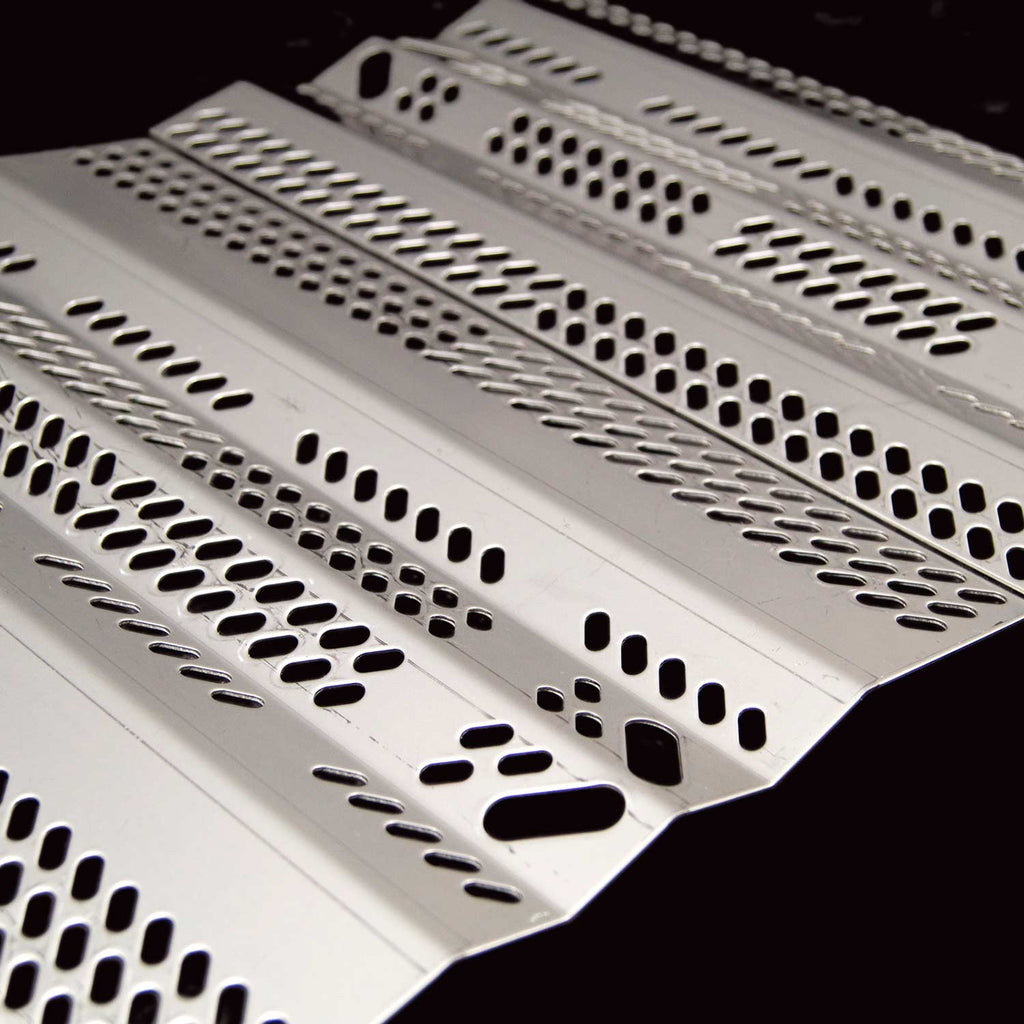 Stainless grill flavorizer bars with rows of perforation holes
