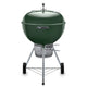 22-inch charcoal kettle grill with green lid and chrome legs