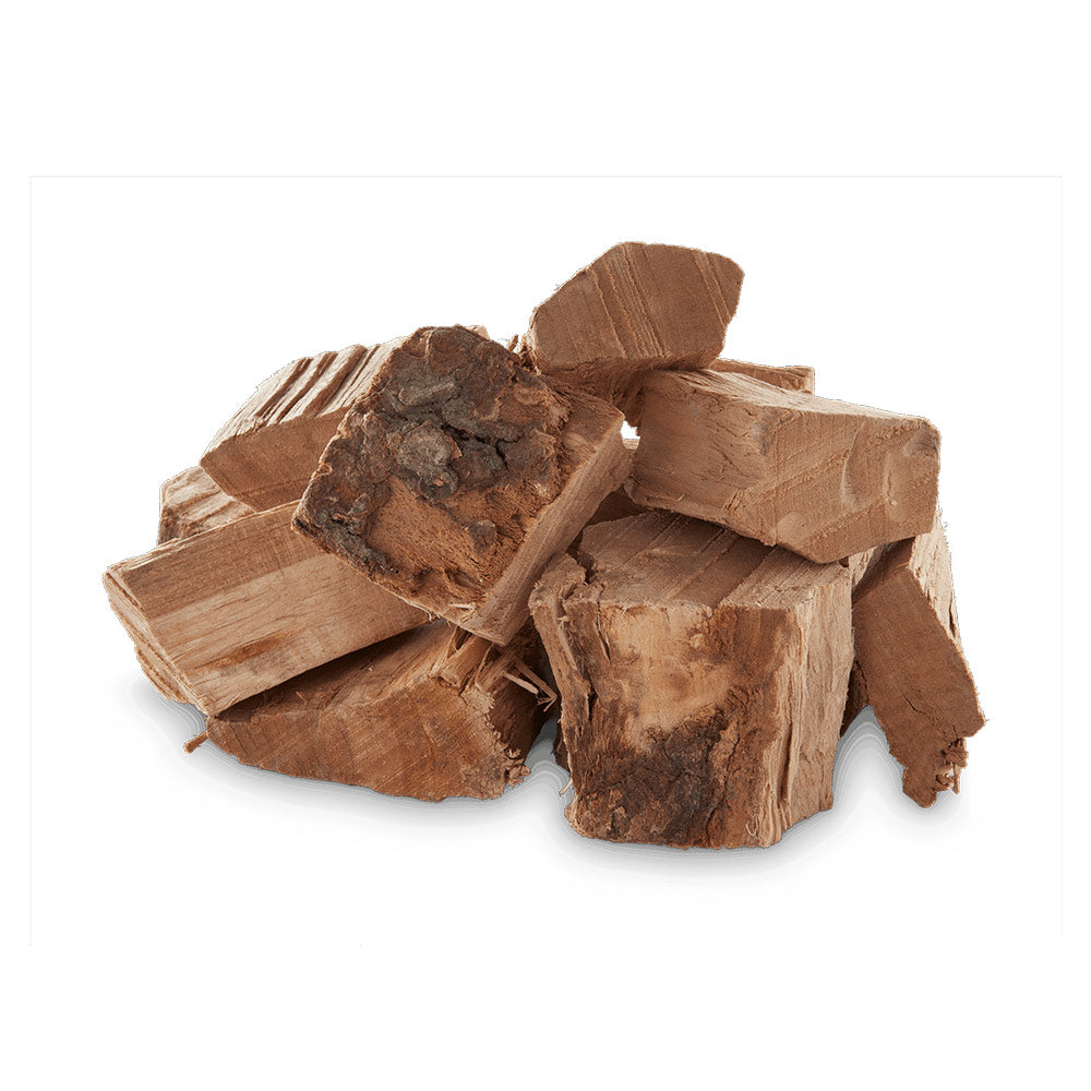 Cherry wood chunks pile, assorted pieces for grilling