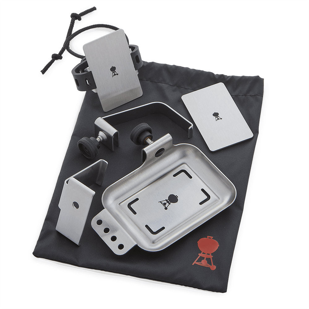 Stainless steel mounting plates with hardware and black cables, 6-piece kit