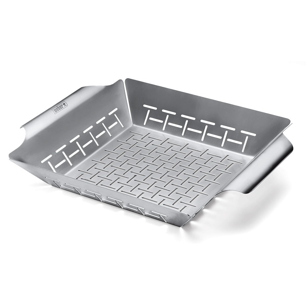 Stainless steel large grilling basket with open grid and side handles