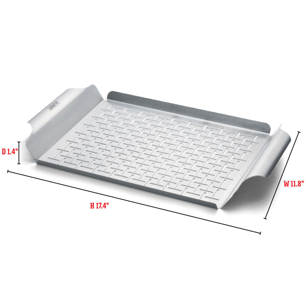 Stainless steel grilling pan, 17.4 x 11.8 in, with raised grid and side handles