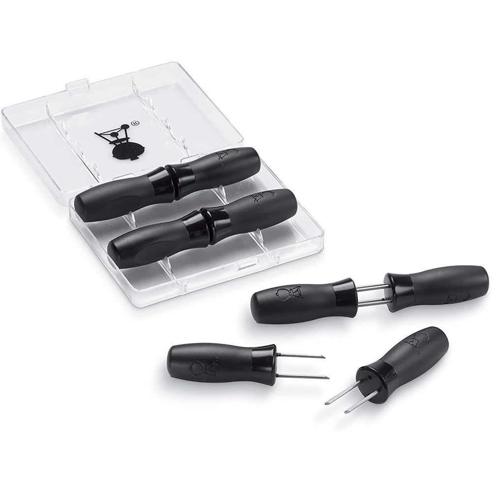 Corn holder set with black corn forks and a clear case, plus loose holders