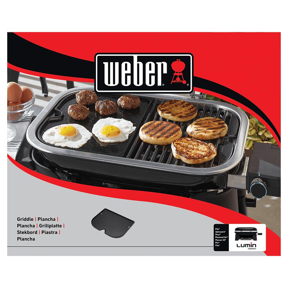 Weber Lumin griddle accessory package showing black plancha plate