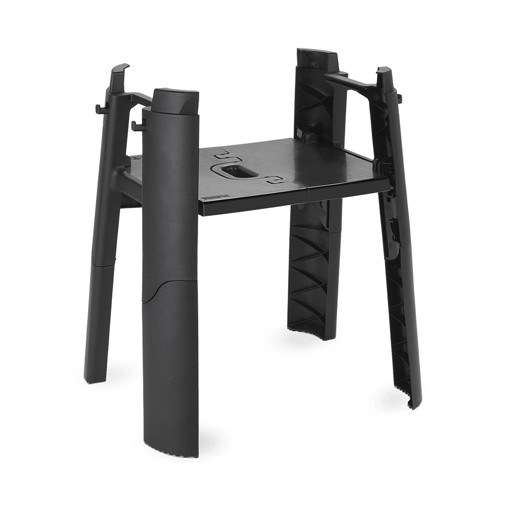 Weber Lumin grill stand with side table, dark metal legs and tabletop