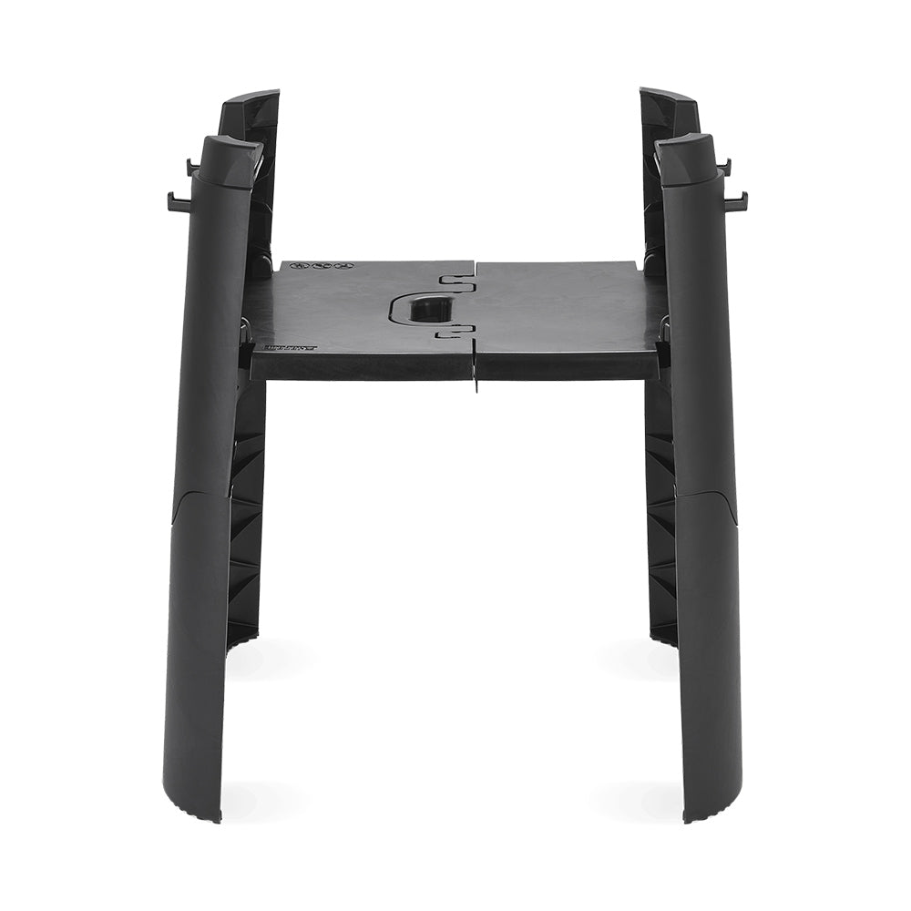 Weber Lumin grill stand with side table, front view of dark tabletop and legs