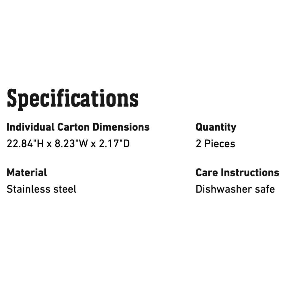Packaging specifications card for stainless steel grill tool set, 2 pieces