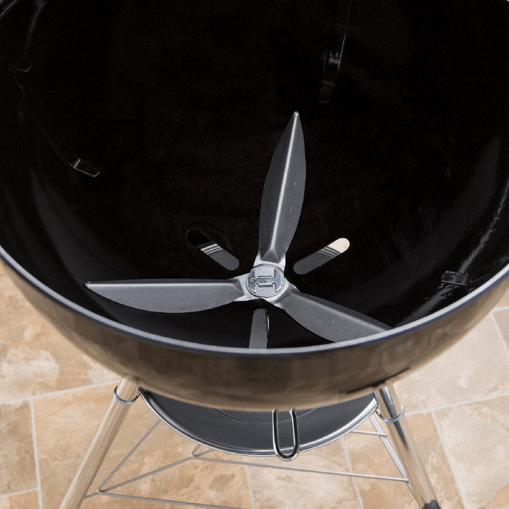 Charcoal grill lid with vented damper and folding metal handle