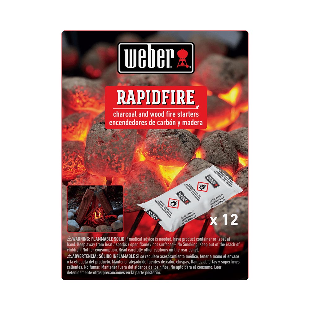 Weber RapidFire 12-pack charcoal and wood fire starters box, red packaging