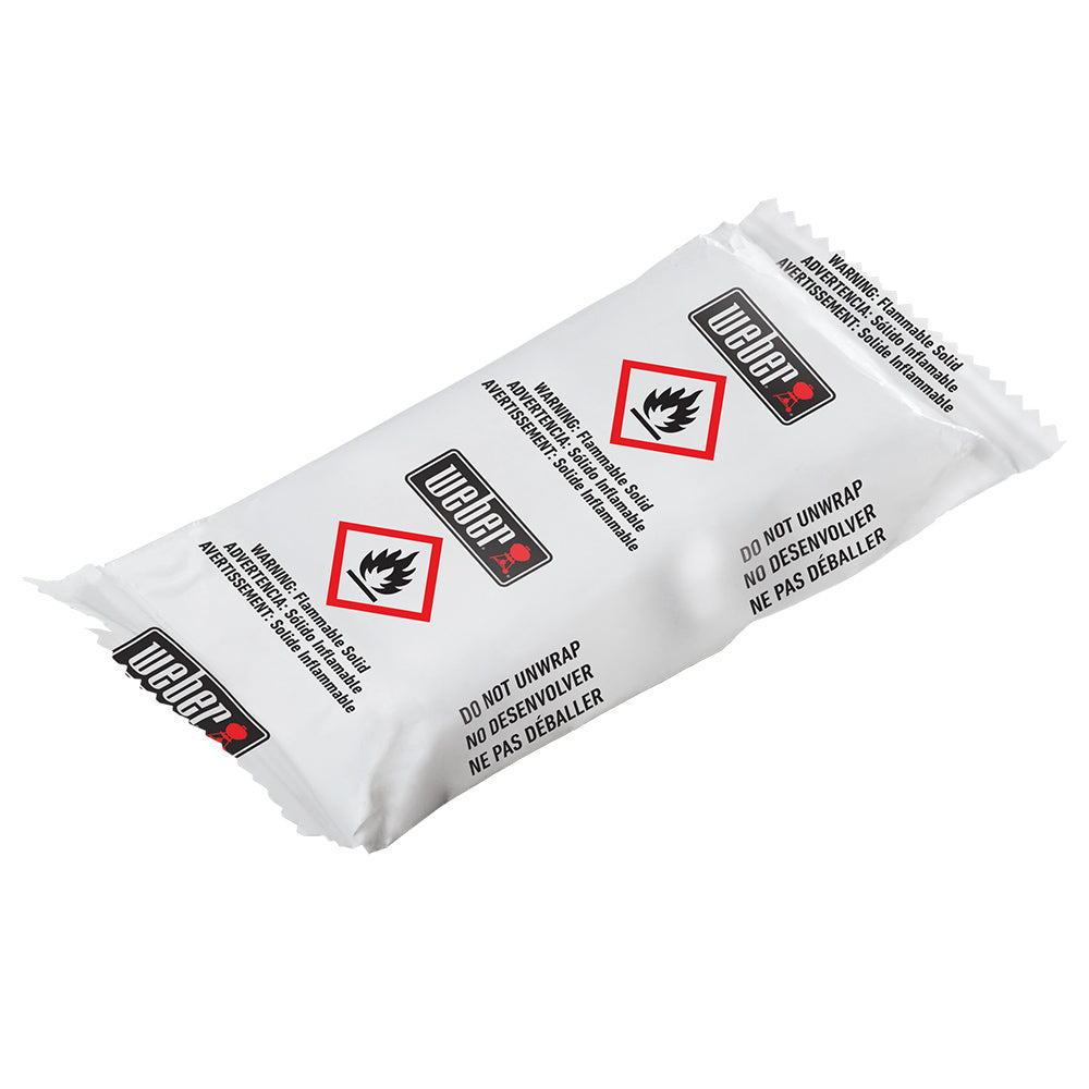 Weber RapidFire fire starter packets, white wrapped sticks with red labels