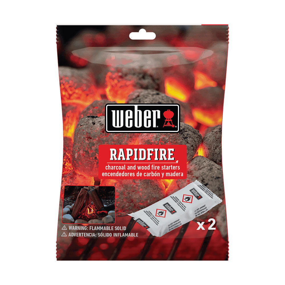 Weber Rapidfire fire starter bag with x2 packaging and fire icon