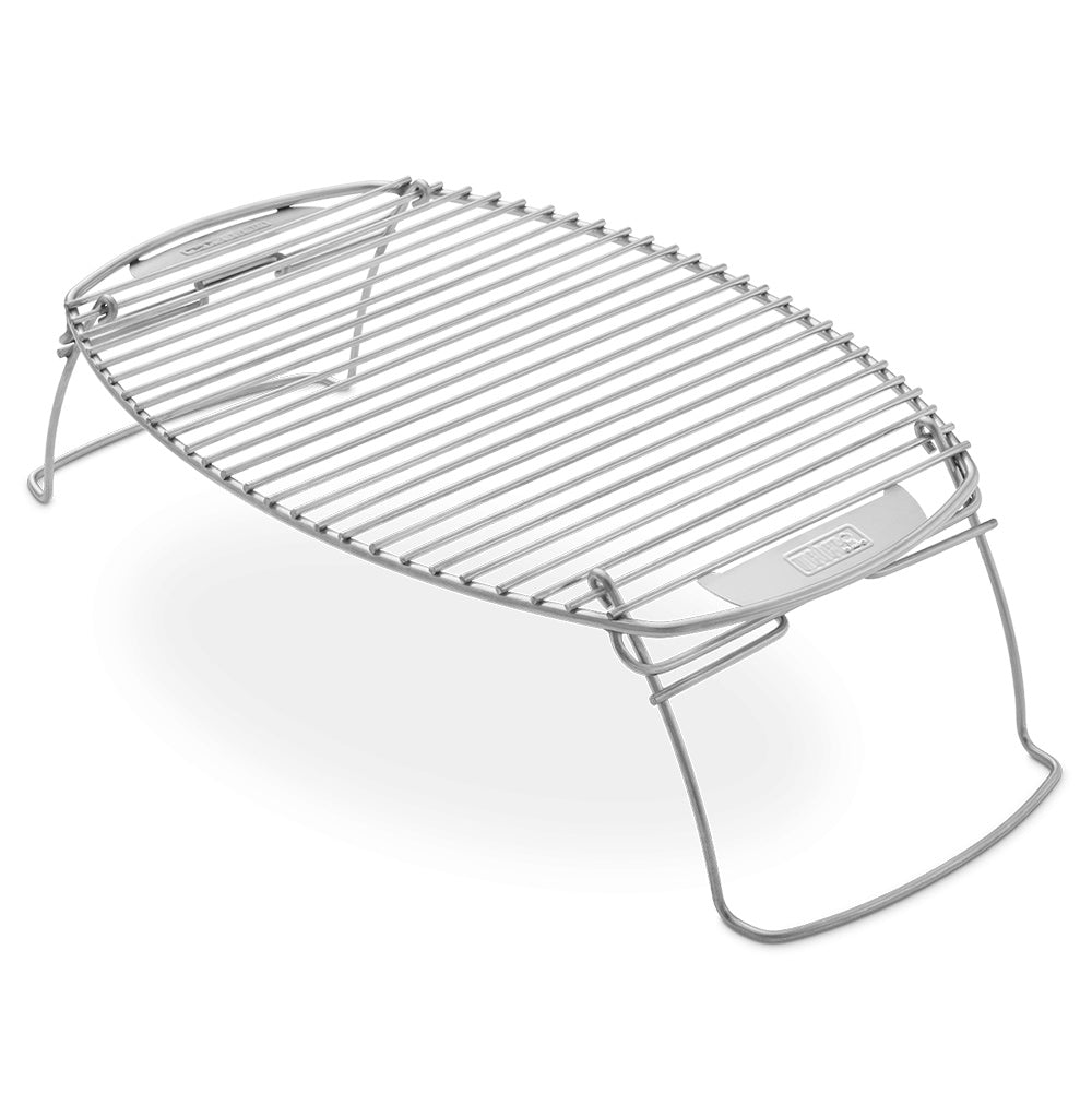 Stainless steel grilling expansion rack with wire grate and folding support legs