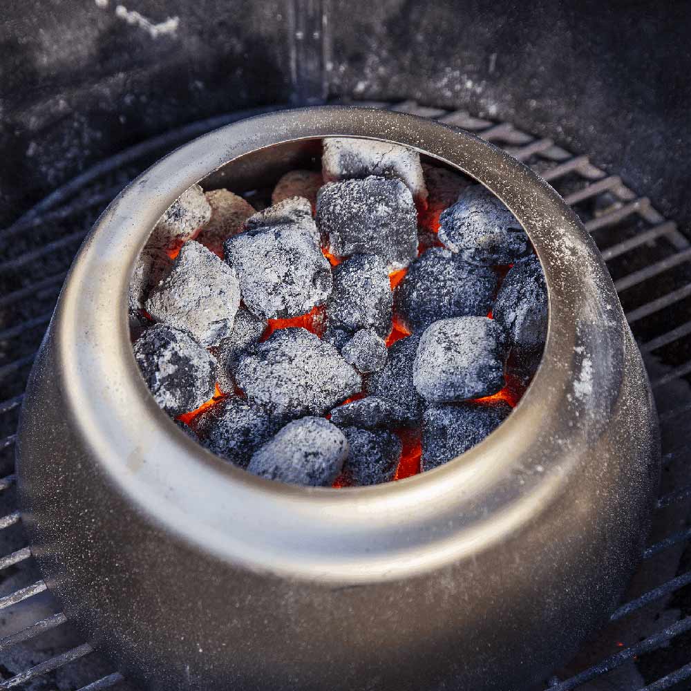 Weber charcoal heat controller, metal charcoal insert with glowing coals