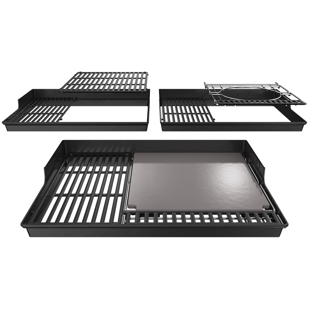 Glazed baking stone in a grill setup with metal grate racks