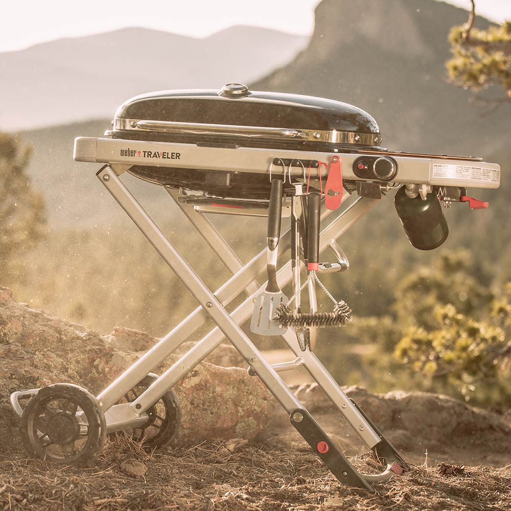Weber Traveler Portable Propane Gas Grill with Side Table