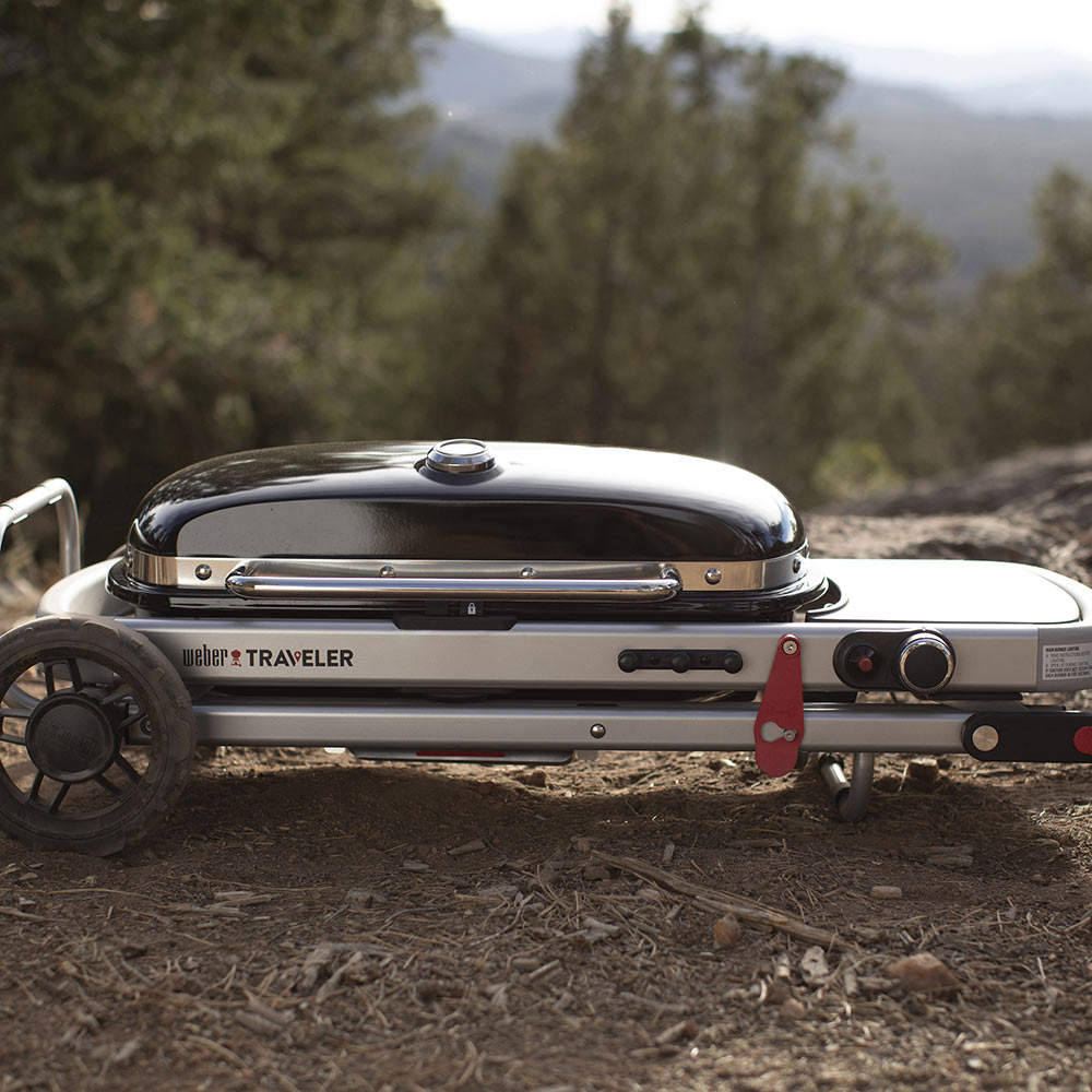 Weber Traveler Portable Propane Gas Grill with Side Table