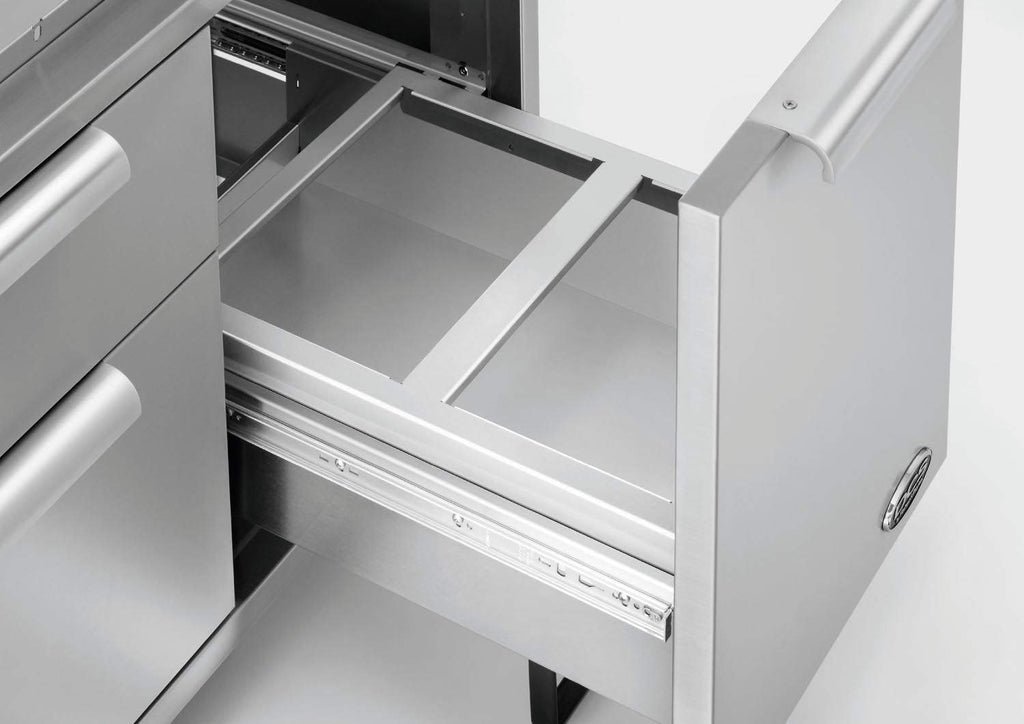 Stainless steel waste bin holder with sliding pull-out tray
