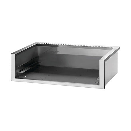 Stainless steel zero-clearance grill liner, rectangular open insert.