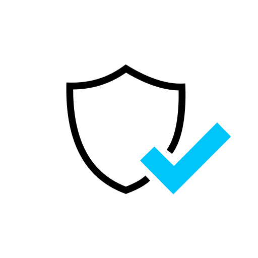 Protection plan icon with shield and blue check mark