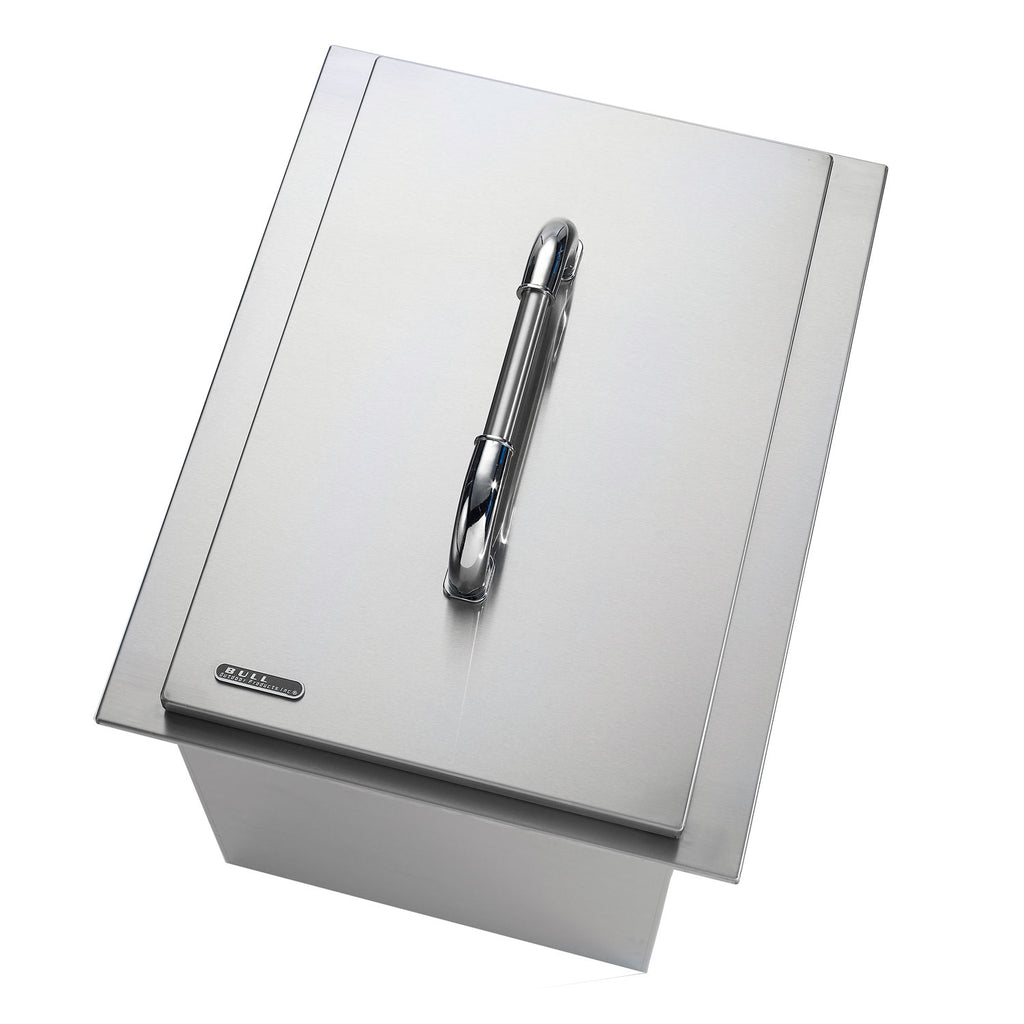 Stainless steel drop-in ice chest with rectangular lid and polished handle