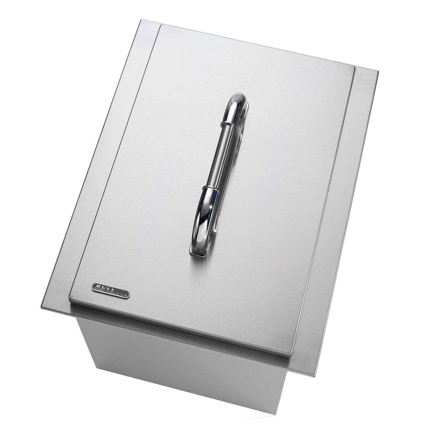 Stainless steel drop-in ice chest with rectangular lid and polished handle