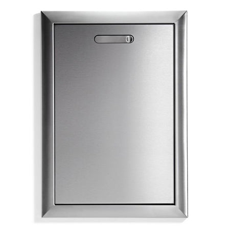 Metal trash and recycle bin drawer with rectangular front and pull handle
