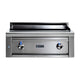 Built-in flat top gas grill with stainless steel front panel and two control knobs