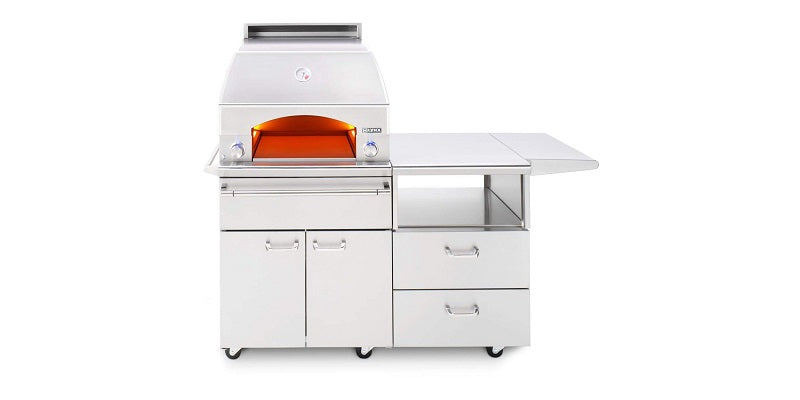 Lynx 54-inch pizza oven and cart, stainless steel cooking chamber and side shelf
