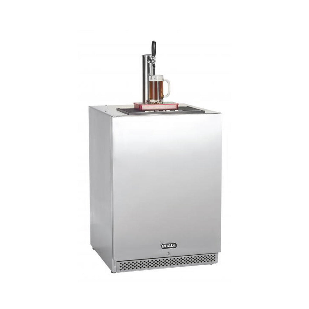 Bull single-tap kegerator, stainless steel with front grille and drip tray