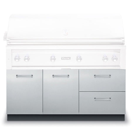 54-inch stainless steel grill base with three doors and storage drawer, front view